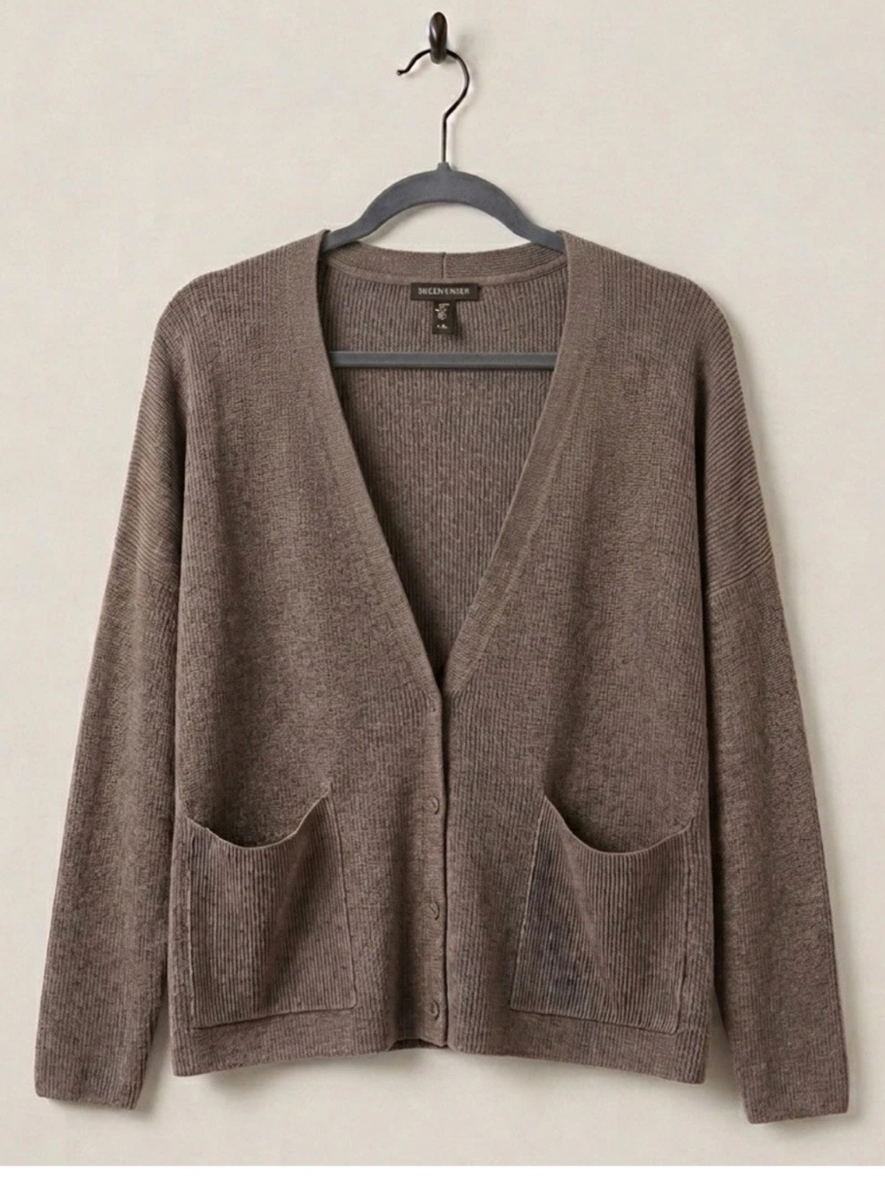 Eileen Fisher Organic Linen Cotton V-Neck Cardigan XL S3FWA-K5239 Brown